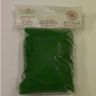 Lithuanian carded wool. Color - green, 27 - 32 mik.