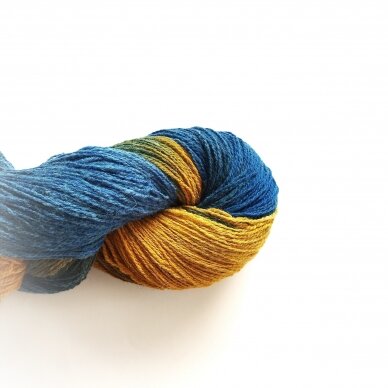 Wool yarn hank 150g. ± 5g. Color - yellow, blue, brown. 100% wool.