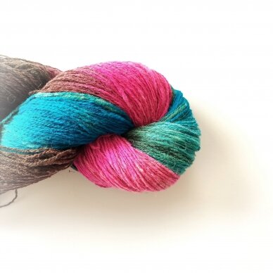 Wool yarn hank 150g. ± 5g. Color -violet, turquoise, brown, pink. 100% wool.