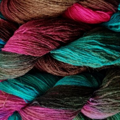 Wool yarn hank 150g. ± 5g. Color -violet, turquoise, brown, pink. 100% wool.