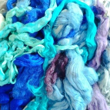 Silk fiber. Blue color mix. 5 g.