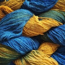 Wool yarn hank 150g. ± 5g. Color - yellow, blue, brown. 100% wool.