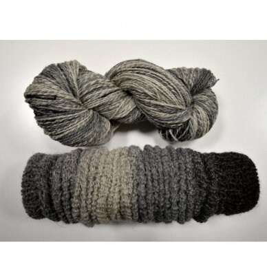 Wool yarn hank 150g. ± 5g. Color - dark blue, gray, white. 100% wool.