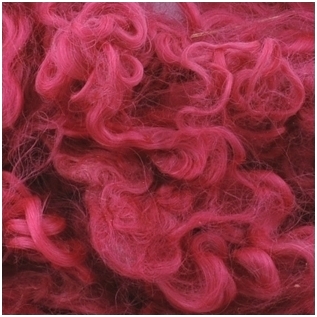 Wensleydale sheep wool curls. Colour bright pink. 10g.